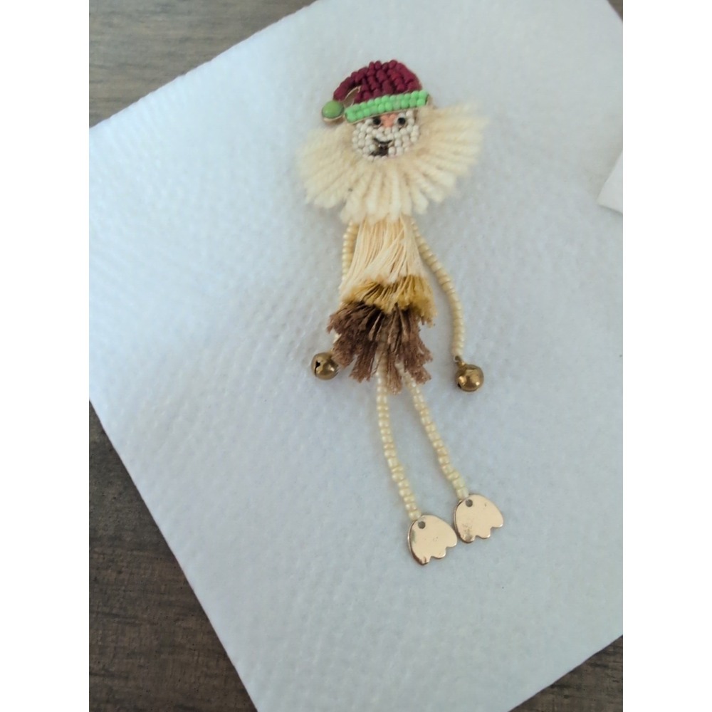 Estate Large Unique Beaded & Thread Dancing  Santa Claus Christmas Holiday Pin‎